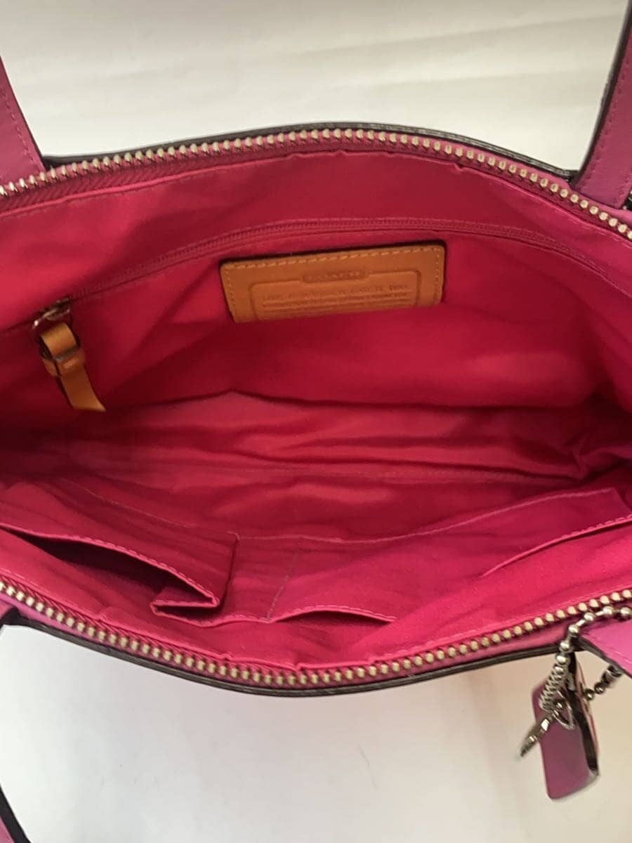 COACH Stripe Tote Signature Pink Leather Canvas BEG Allover Pattern F13548 6