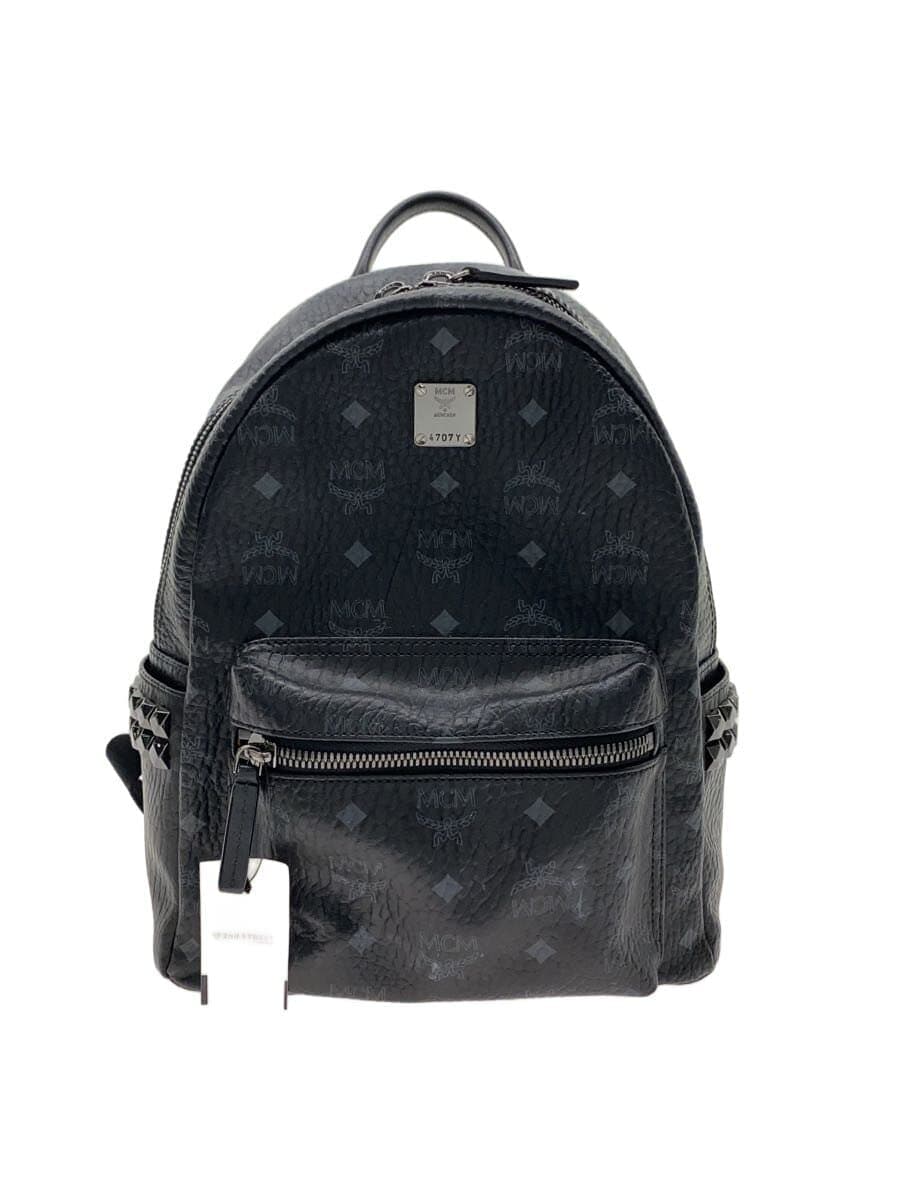 MCM Side Studs Backpack PVC Black Monogram