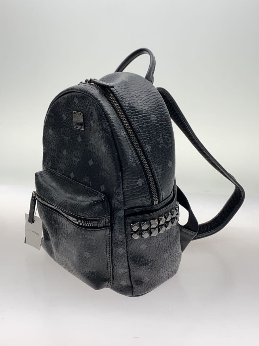 MCM Side Studs Backpack PVC Black Monogram 2