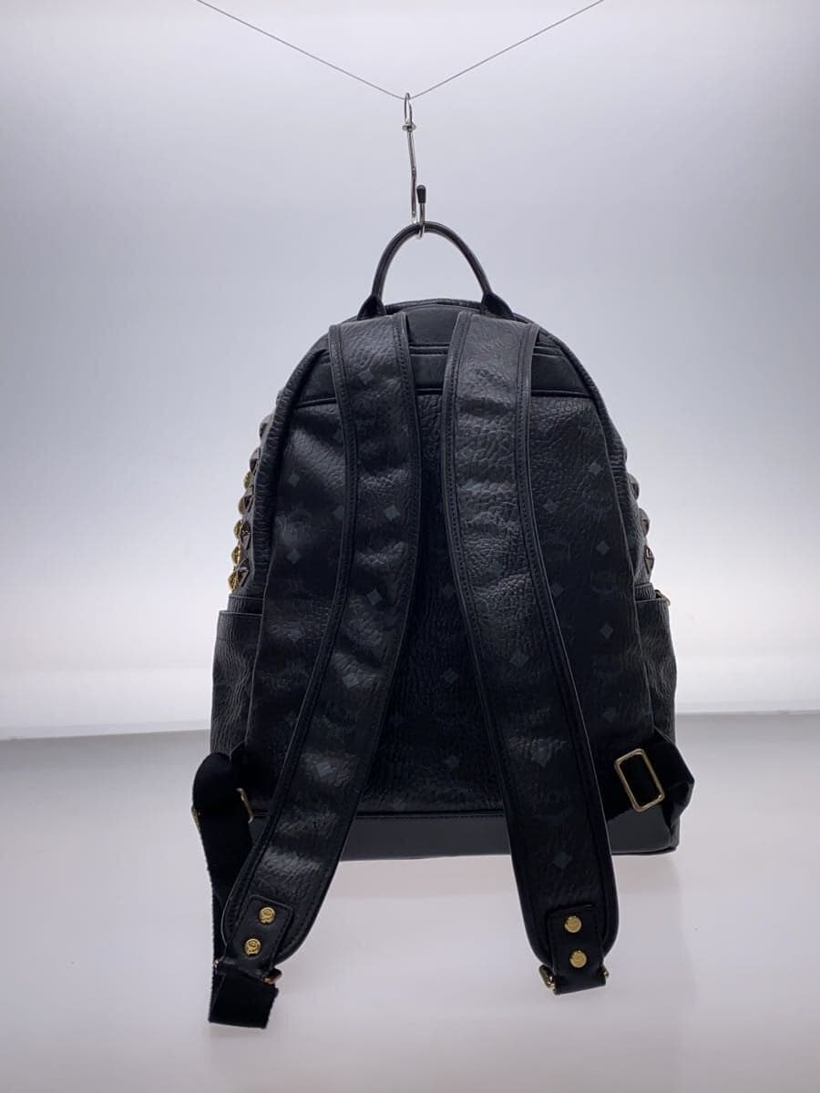 MCM Studs Backpack Leather BLK Monogram 3