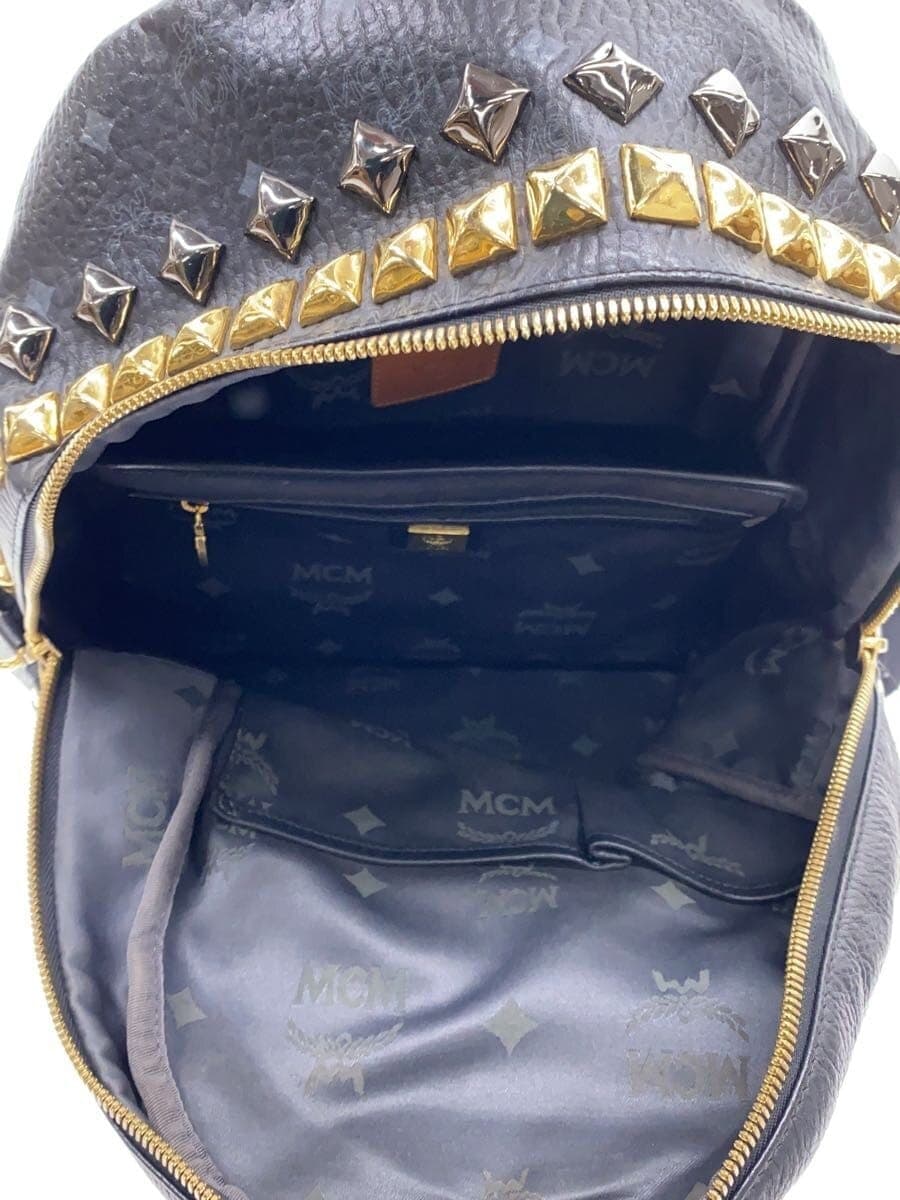 MCM Studs Backpack Leather BLK Monogram 6