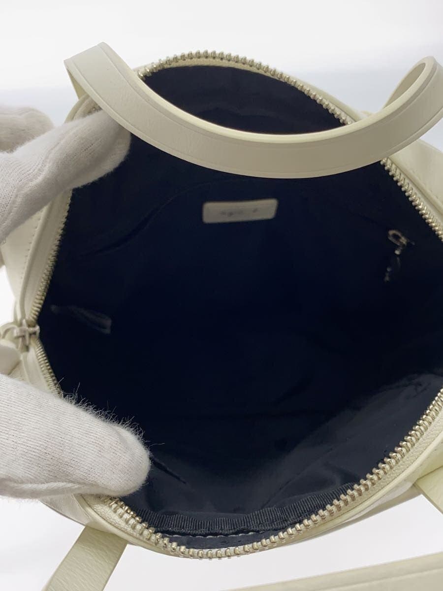 agnes b. 2-Way Shoulder Bag Cowhide White Solid Color SAS21-02 6