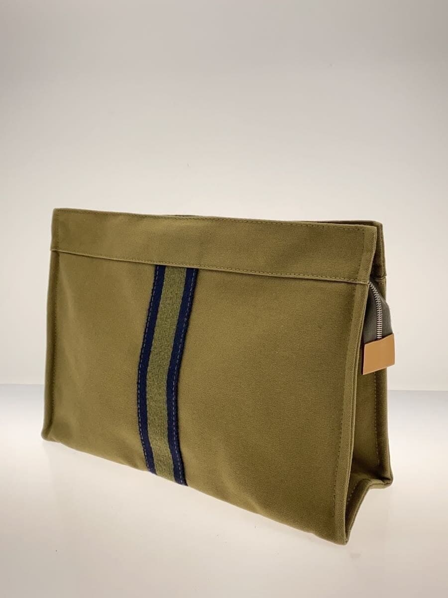 HERMES clutch bag canvas KHK solid color 2