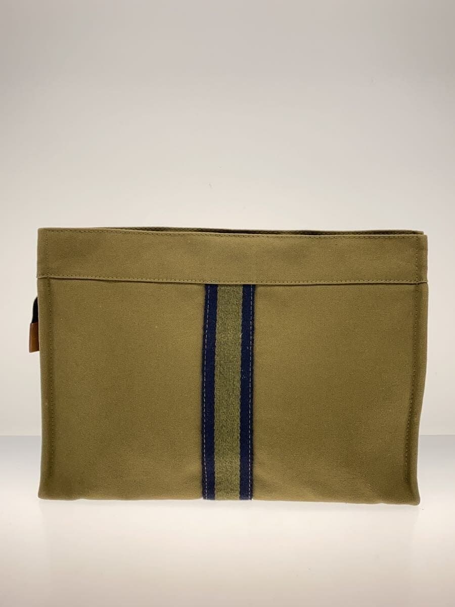 HERMES clutch bag canvas KHK solid color 3