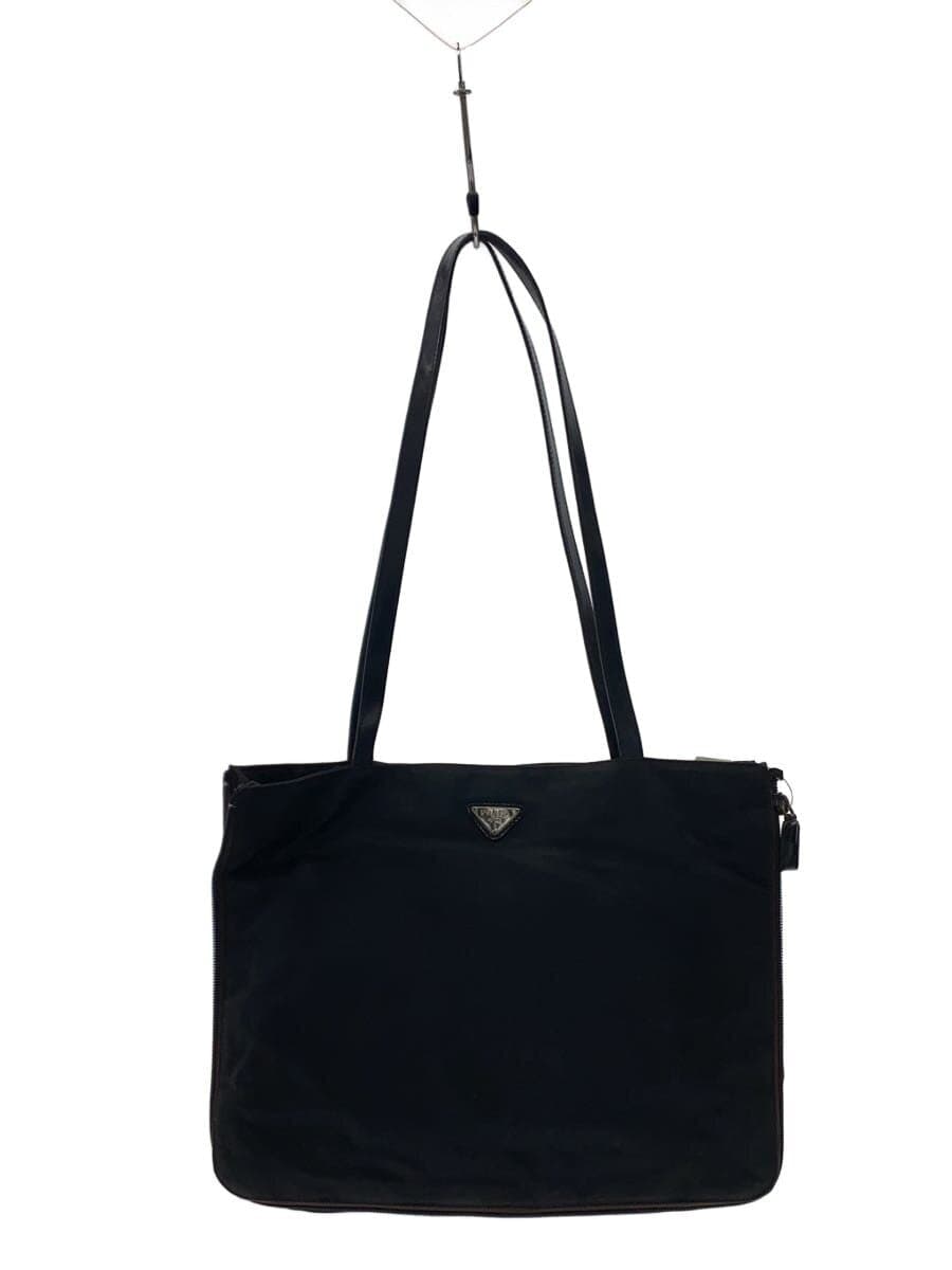 PRADA Tote Bag Nylon Black Shows signs of wear and rust