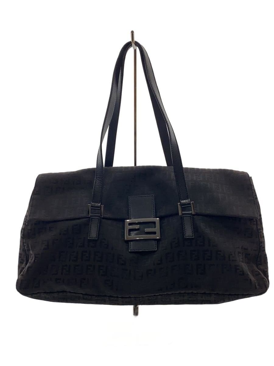 FENDI Zucca Flap Shoulder Bag Cotton BLK All Over Pattern