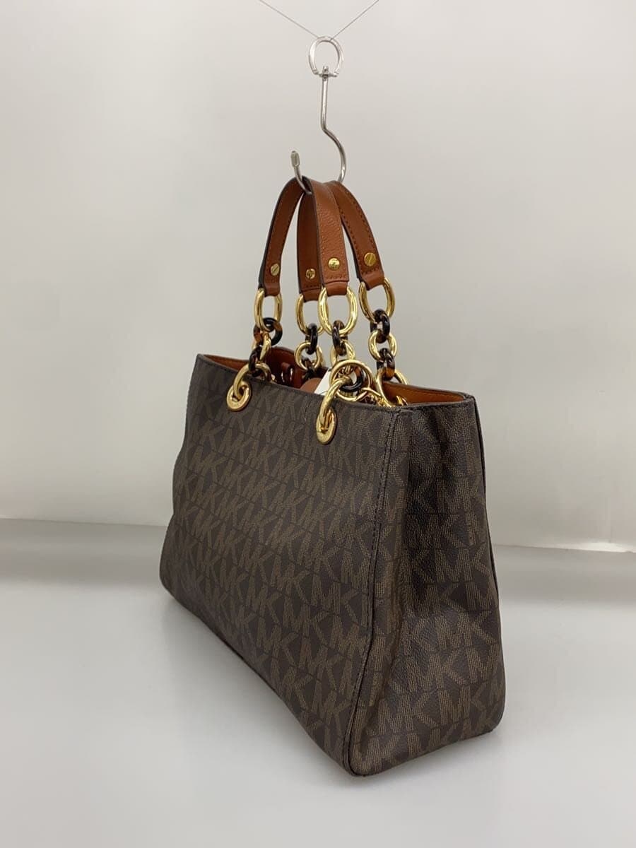 MICHAEL KORS Chain Charm Tote Bag Leather BRW All Over Pattern Black 2