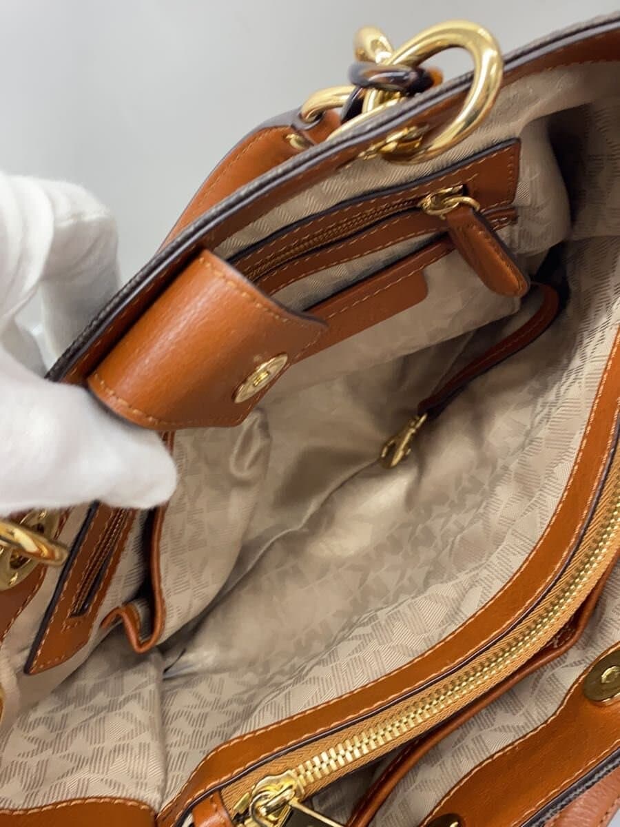 MICHAEL KORS Chain Charm Tote Bag Leather BRW All Over Pattern Black 6