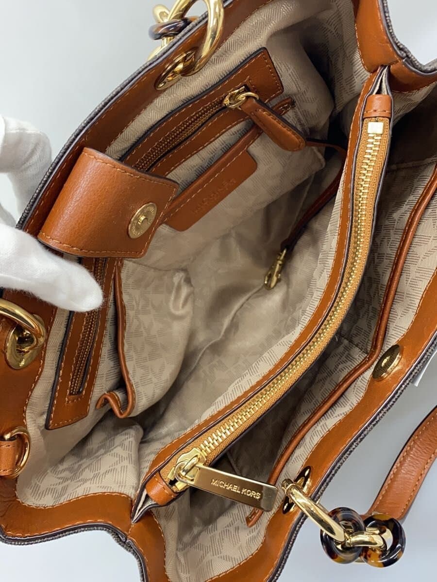 MICHAEL KORS Chain Charm Tote Bag Leather BRW All Over Pattern Black 7