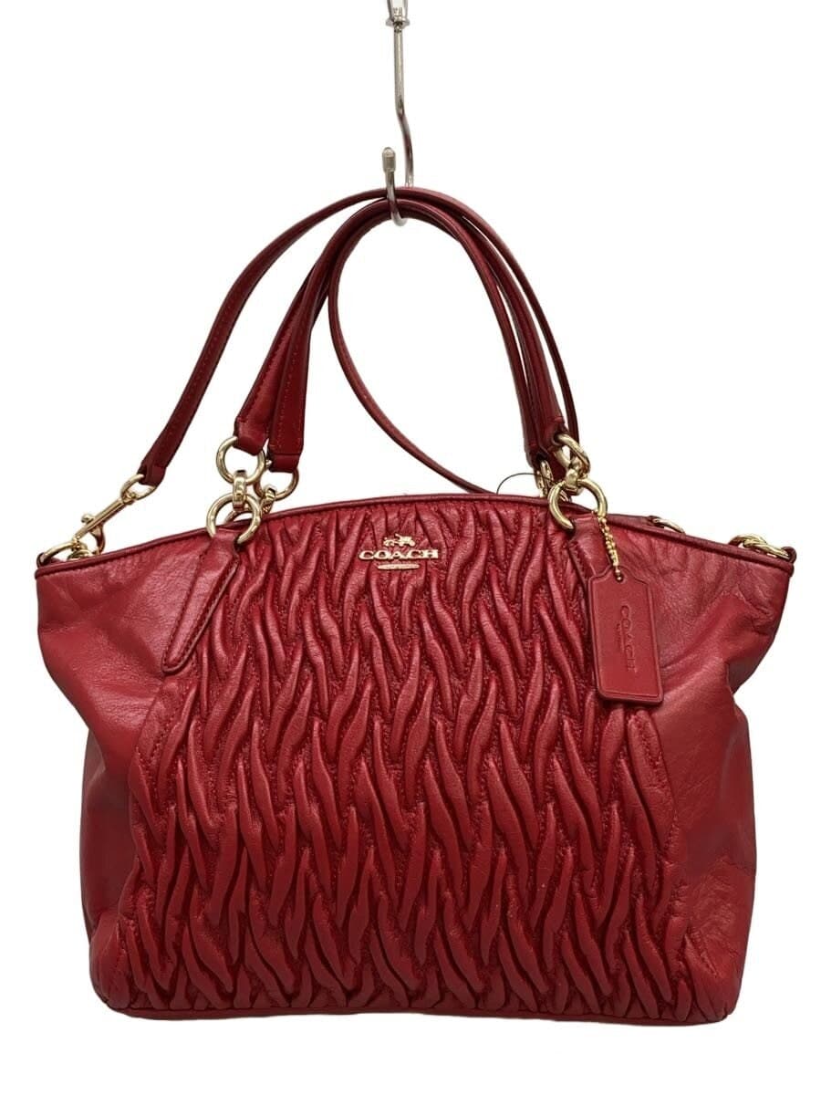 COACH Matelasse 2-Way Shoulder Bag Leather RED f37081 Red