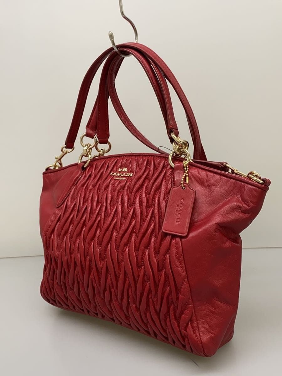 COACH Matelasse 2-Way Shoulder Bag Leather RED f37081 Red 2