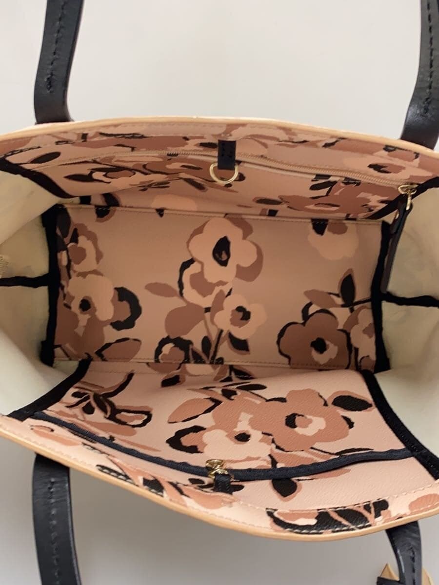 Kate Spade New York corner scuff tote bag leather BEG floral pattern 6