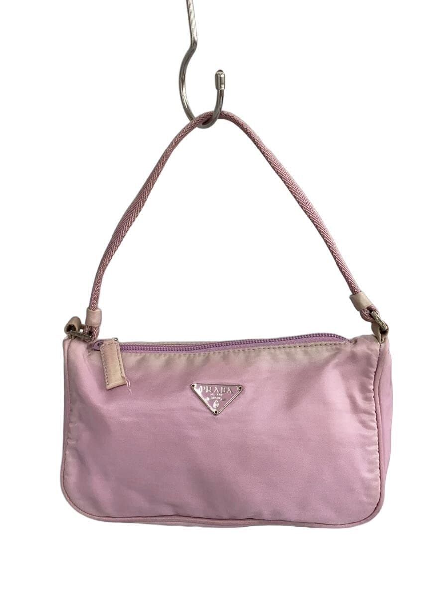 PRADA Triangle Logo Plate Handbag Nylon Pink Solid Color