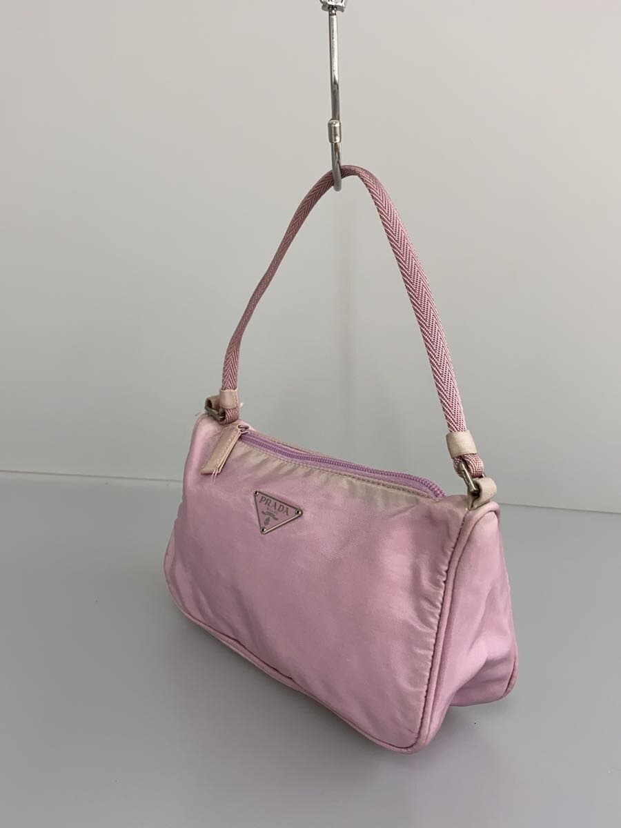 PRADA Triangle Logo Plate Handbag Nylon Pink Solid Color 2