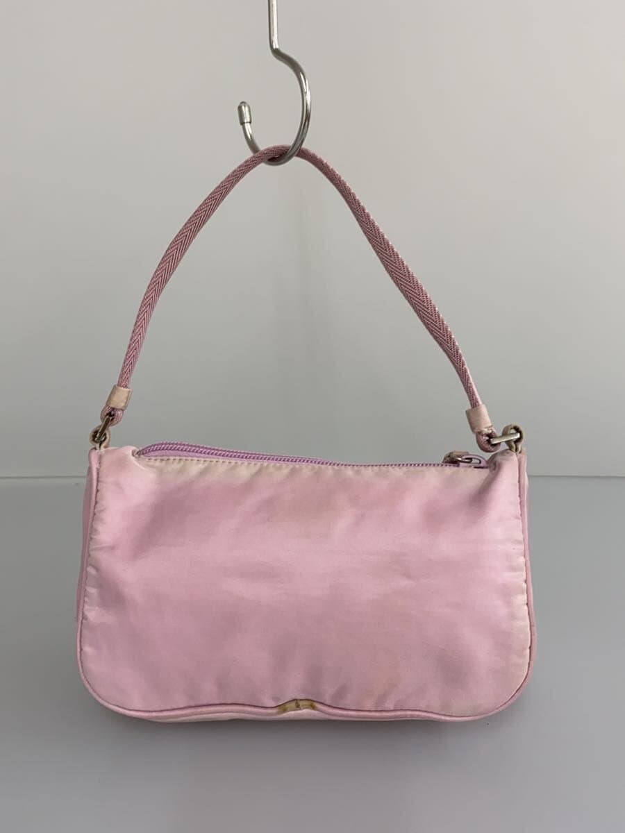 PRADA Triangle Logo Plate Handbag Nylon Pink Solid Color 3