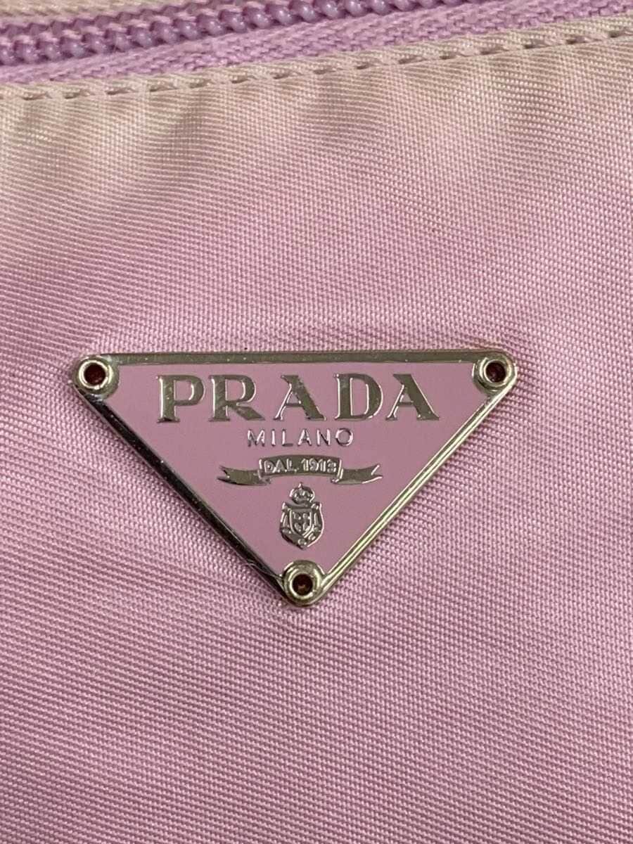 PRADA Triangle Logo Plate Handbag Nylon Pink Solid Color 5