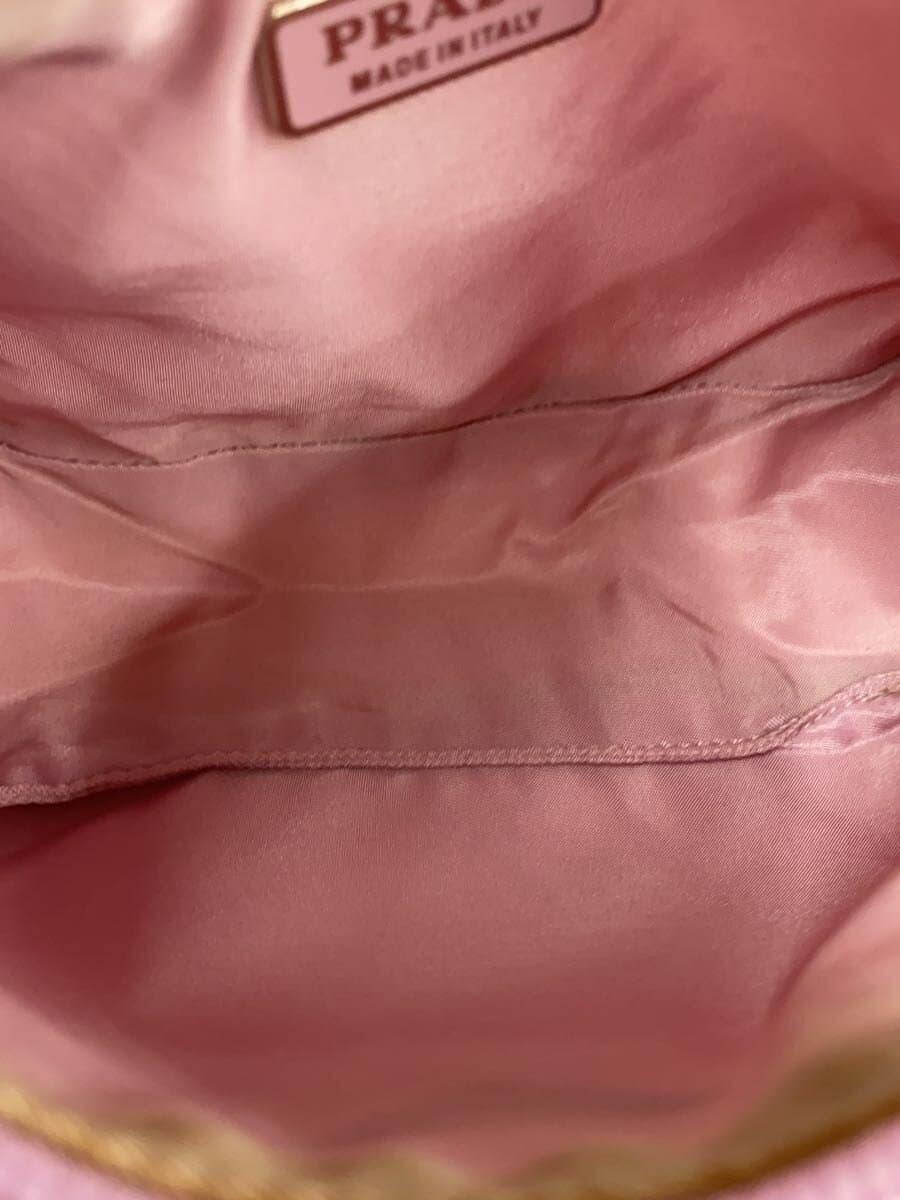 PRADA Triangle Logo Plate Handbag Nylon Pink Solid Color 6