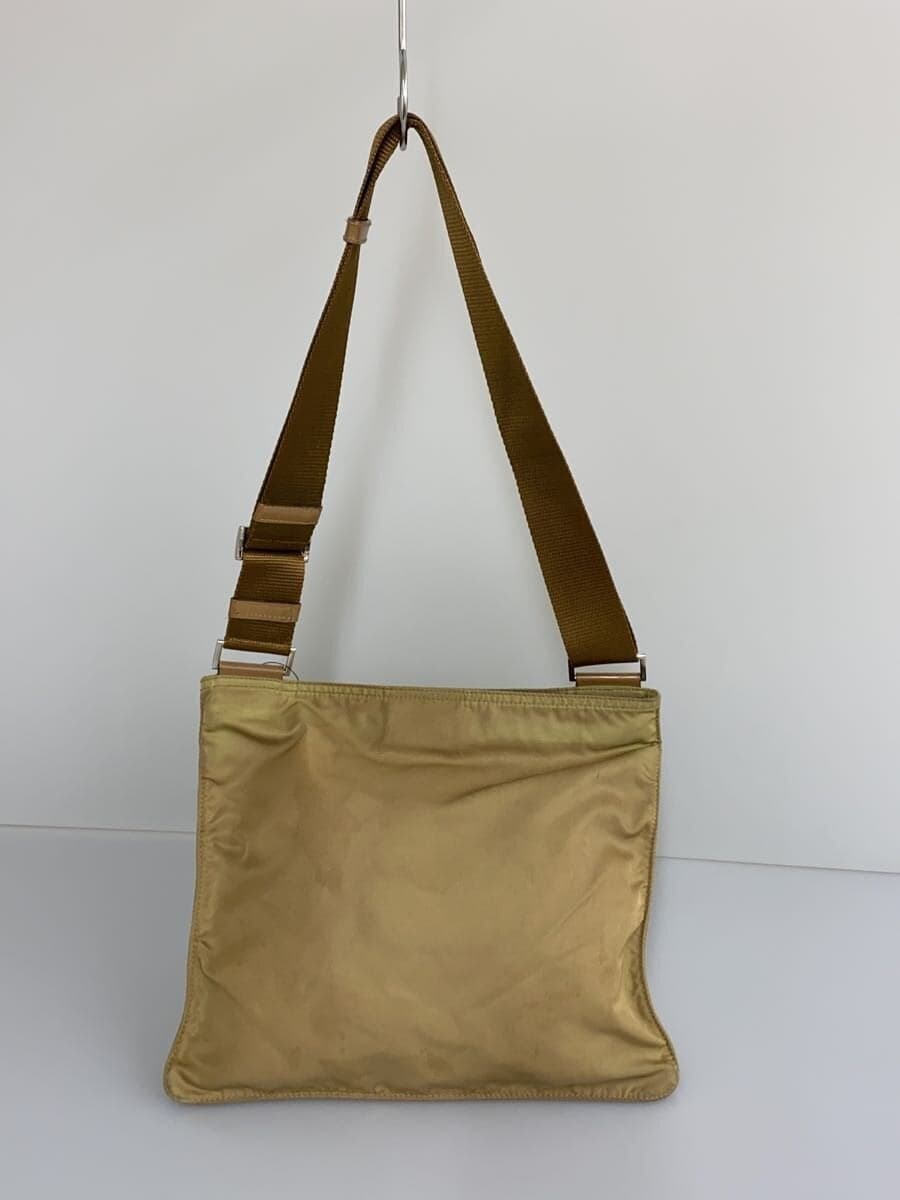 PRADA Triangle Logo Plate Shoulder Bag Nylon BEG Solid Color 3