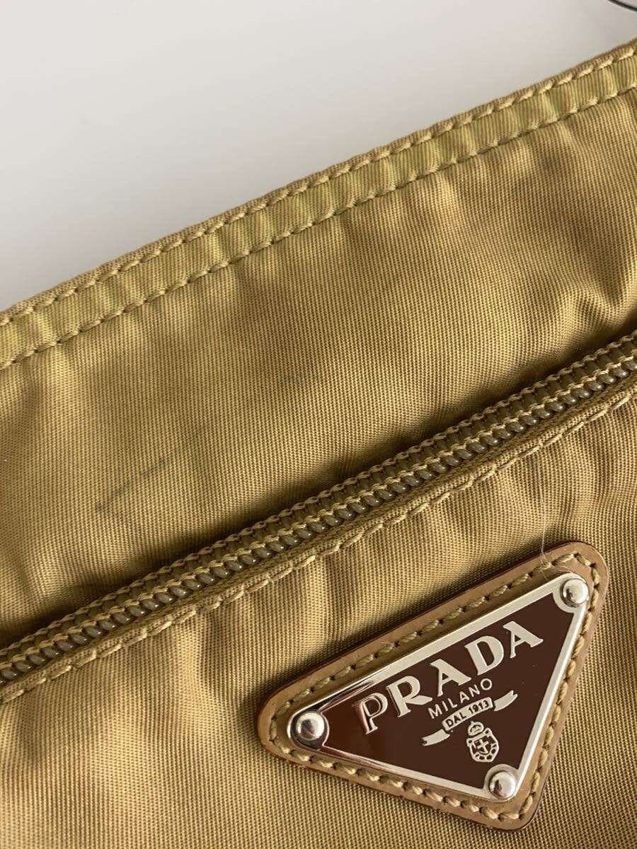 PRADA Triangle Logo Plate Shoulder Bag Nylon BEG Solid Color 8