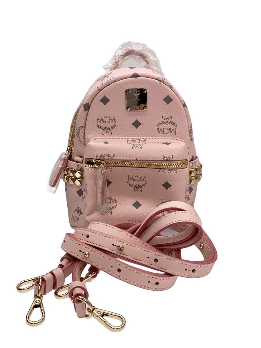 MCM Visetos Studs Mini Backpack Leather Soft Pink All Over Pattern 7556Q