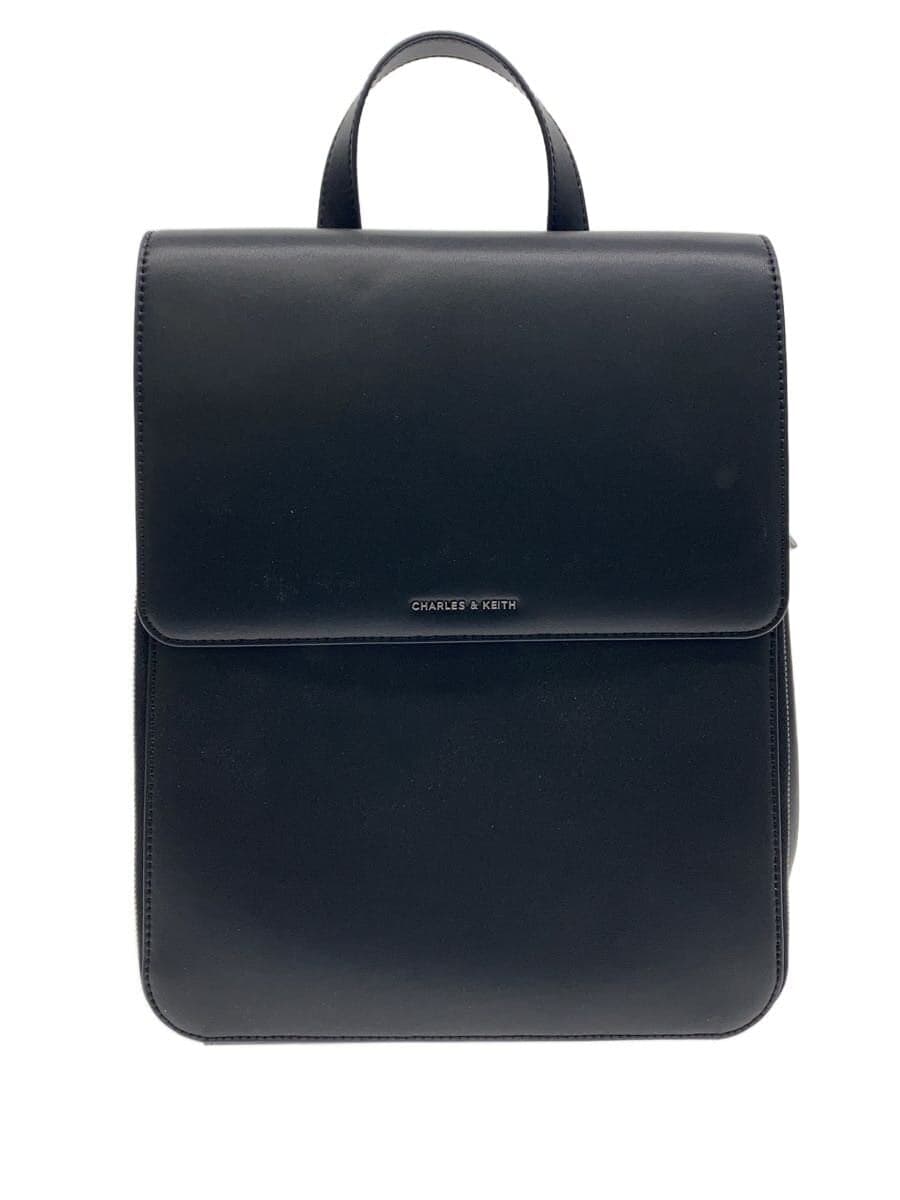 CHARLES&KEITH Front Flap Structure Backpack Rucksack Faux Leather Black 60681127