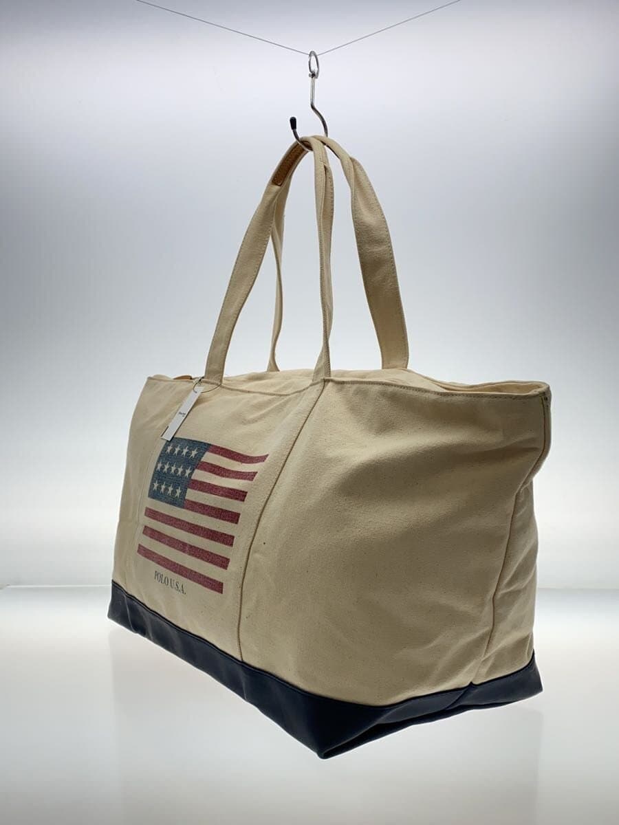 POLO SPORT Stars and Stripes 90s Big Tote Tote Bag Canvas BEG Plain 2