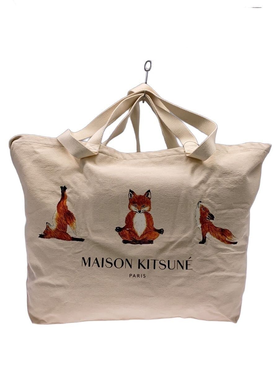 MAISON KITSUNE3 YOGA FOXES Tote Bag Canvas BEG