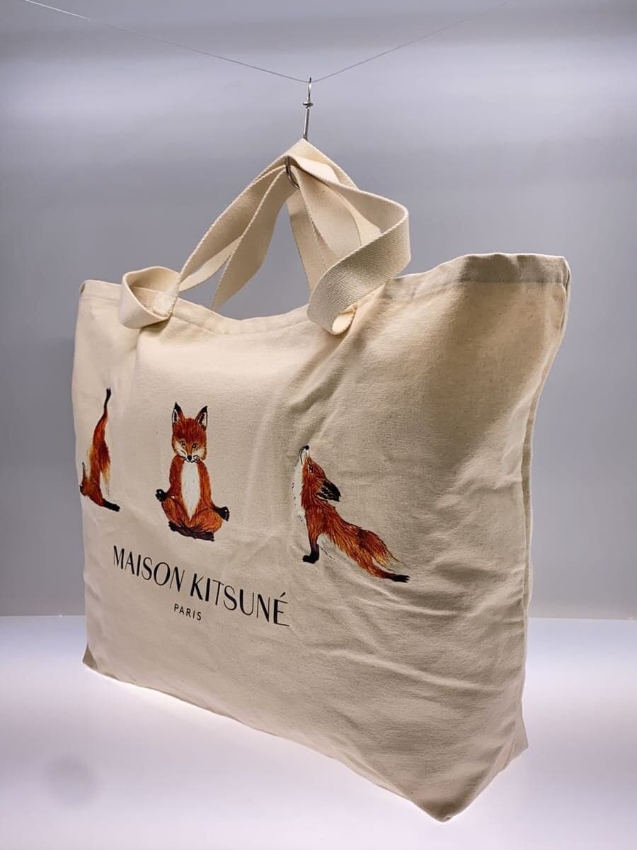 MAISON KITSUNE3 YOGA FOXES Tote Bag Canvas BEG 2