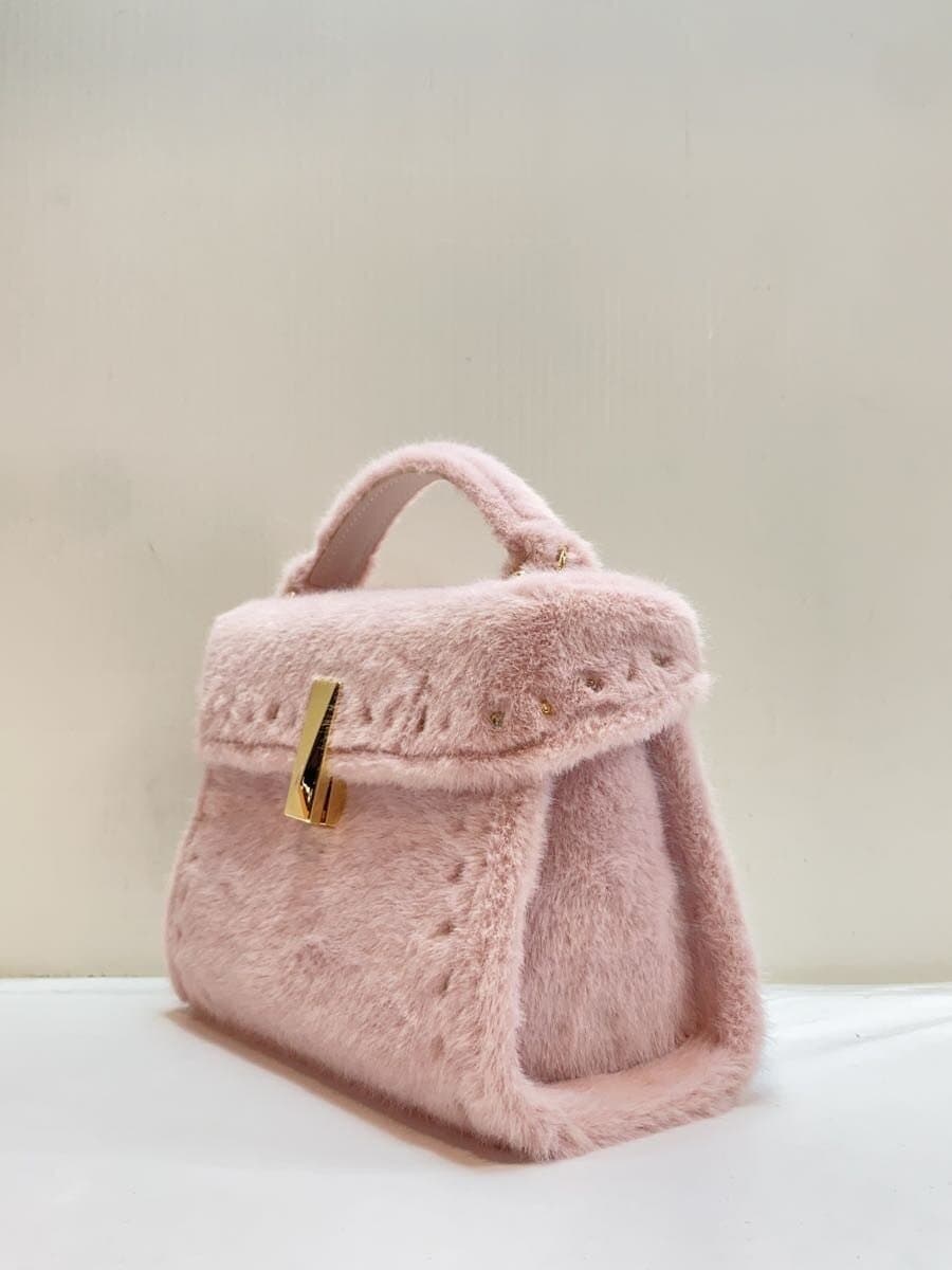 CELFORD Beaded Faux Fur Pouch Shoulder Bag Polyester Pink CWGB244510 2