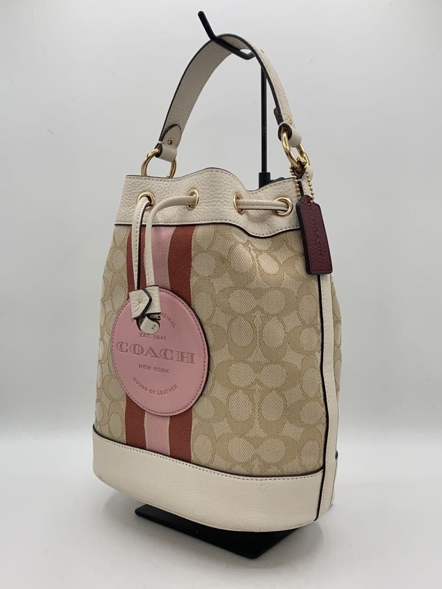 COACH Dempsey Drawstring Bucket Bag Signature Stripe PVC BEG All Over Pattern C41 2