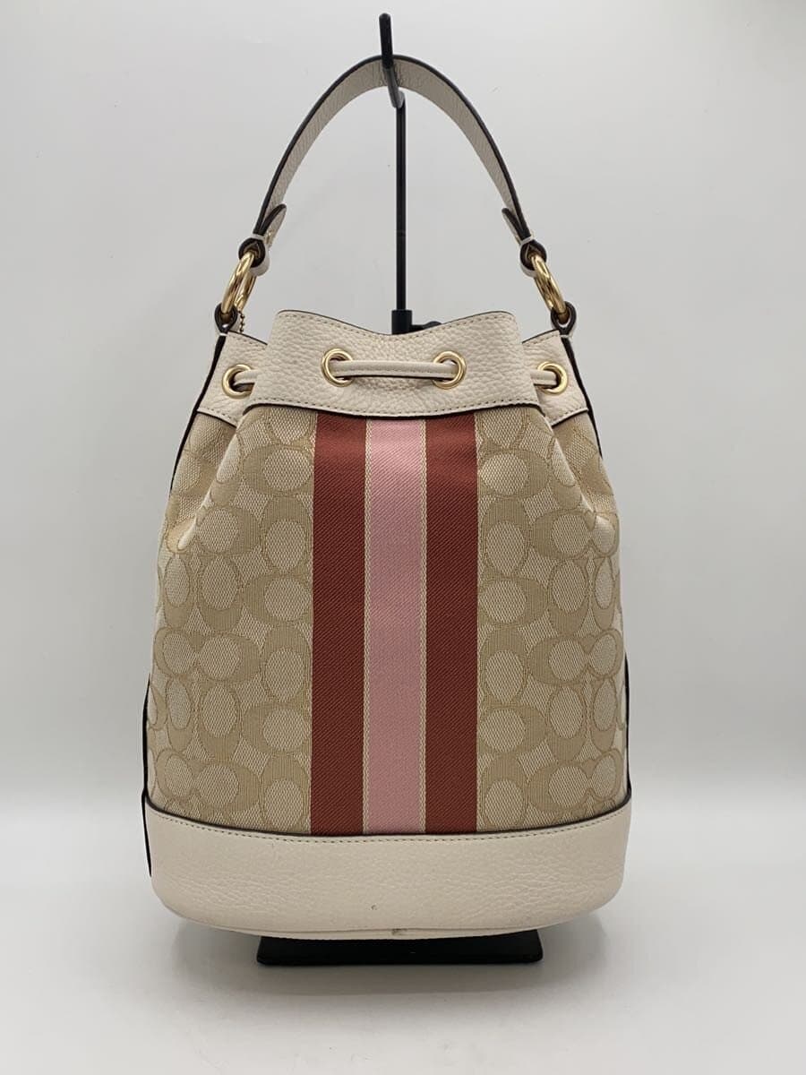 COACH Dempsey Drawstring Bucket Bag Signature Stripe PVC BEG All Over Pattern C41 3