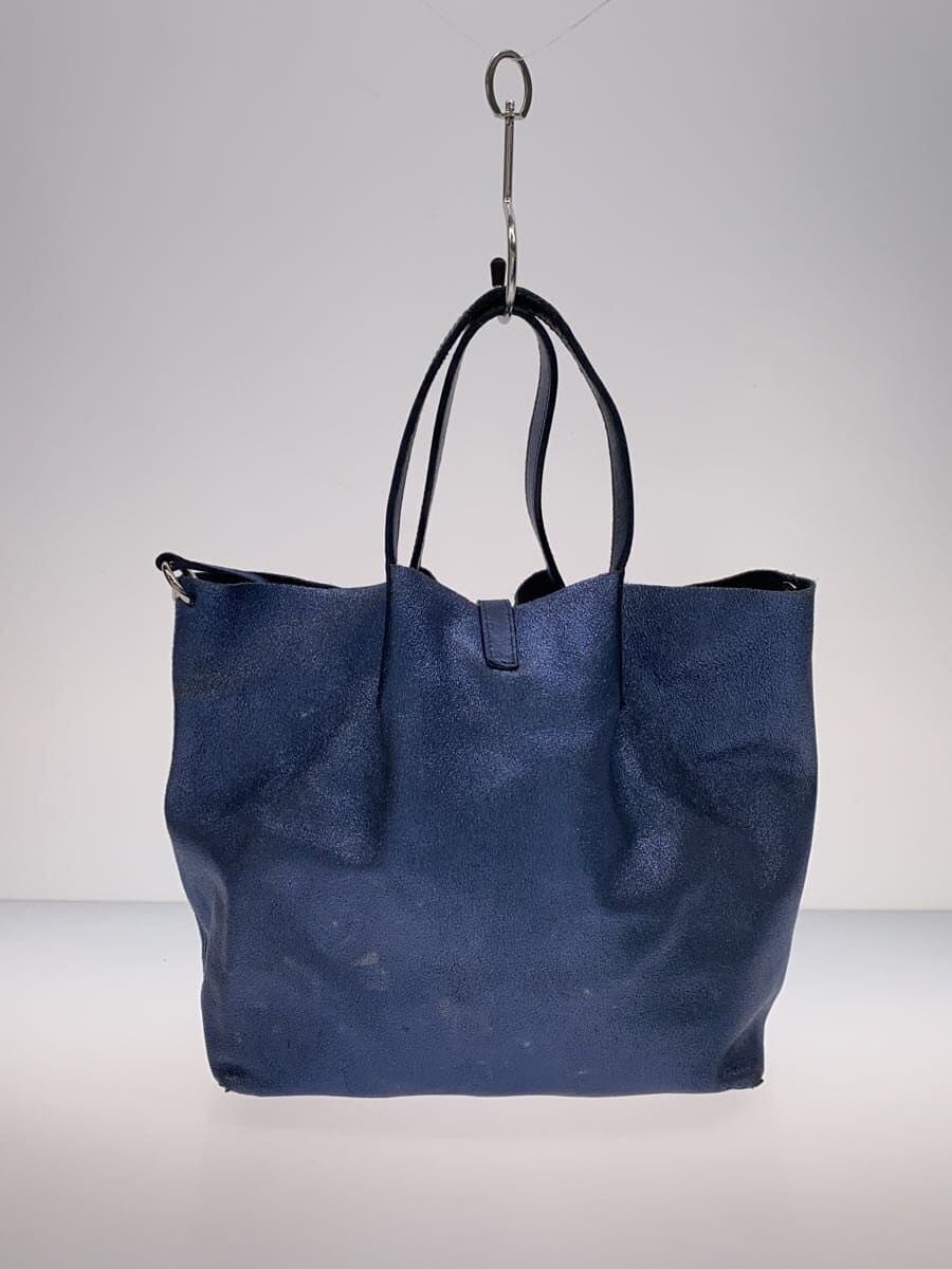 TIFFANY&Co. Reversible Metallic Tote Bag Wear & Fade Leather BLU 3