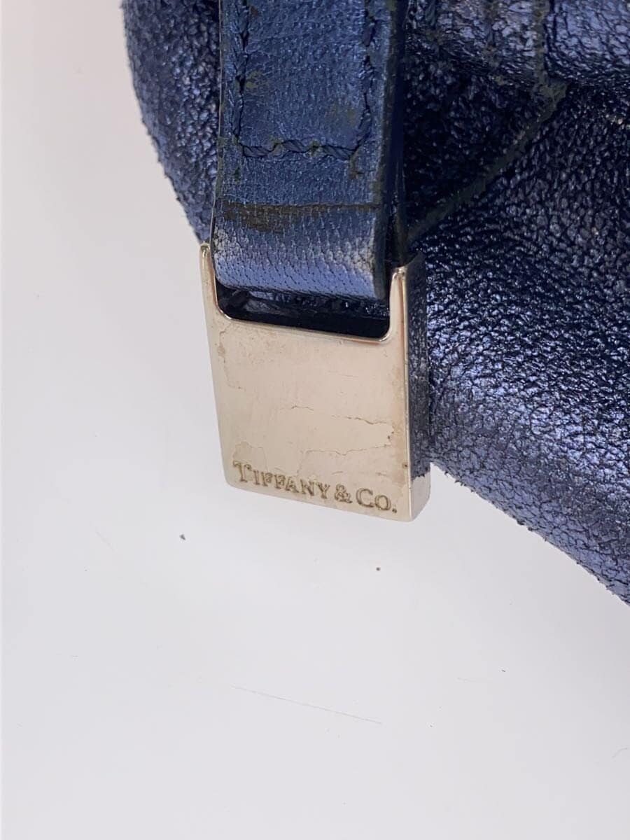 TIFFANY&Co. Reversible Metallic Tote Bag Wear & Fade Leather BLU 5