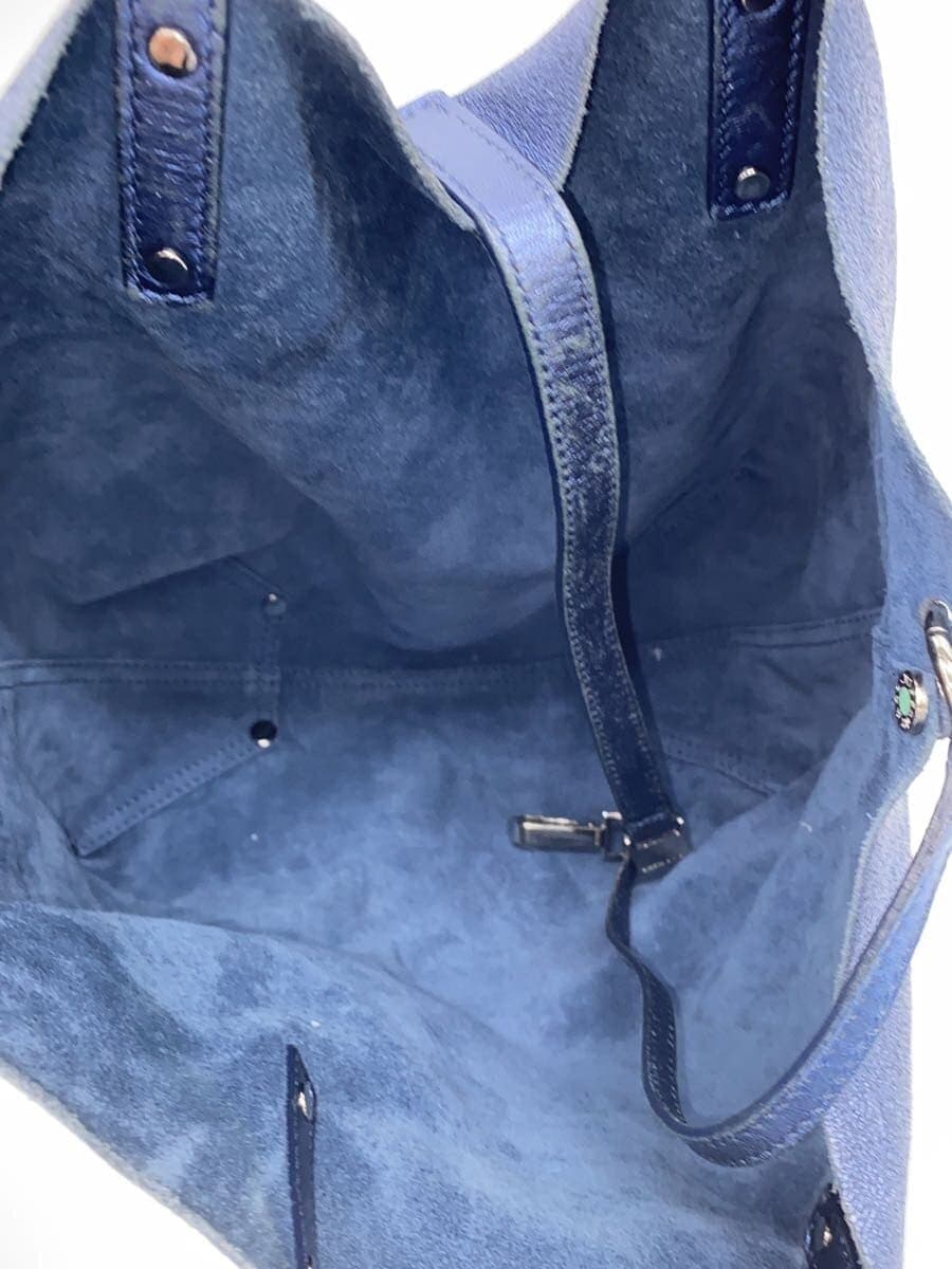TIFFANY&Co. Reversible Metallic Tote Bag Wear & Fade Leather BLU 6