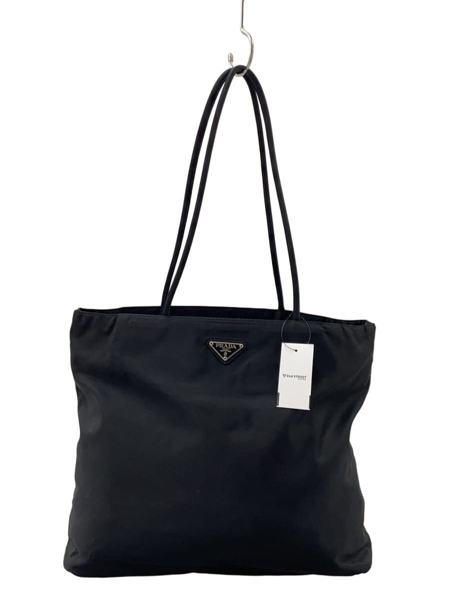 PRADA Triangle Logo Plate Nylon Tote Bag Nylon Black