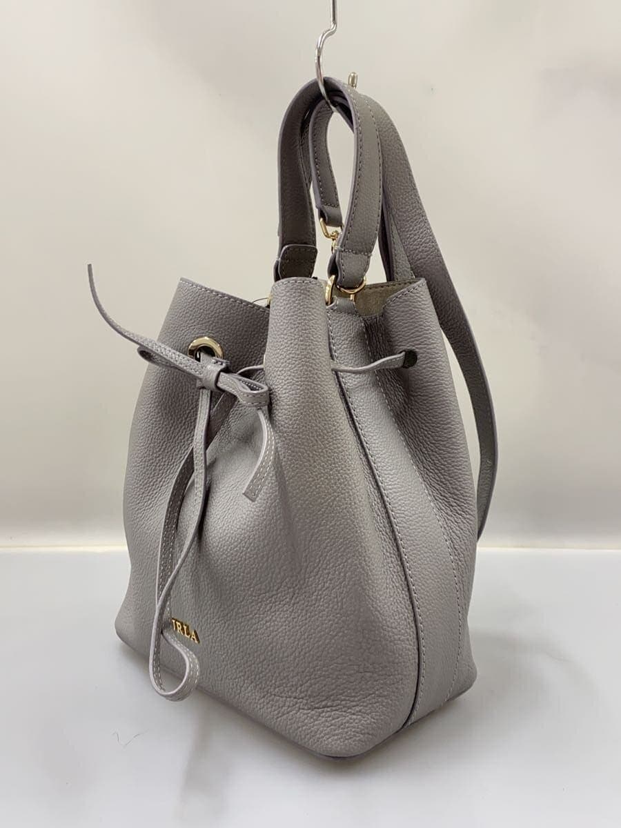 FURLA Shoulder Bag Leather Gray Solid Color 2