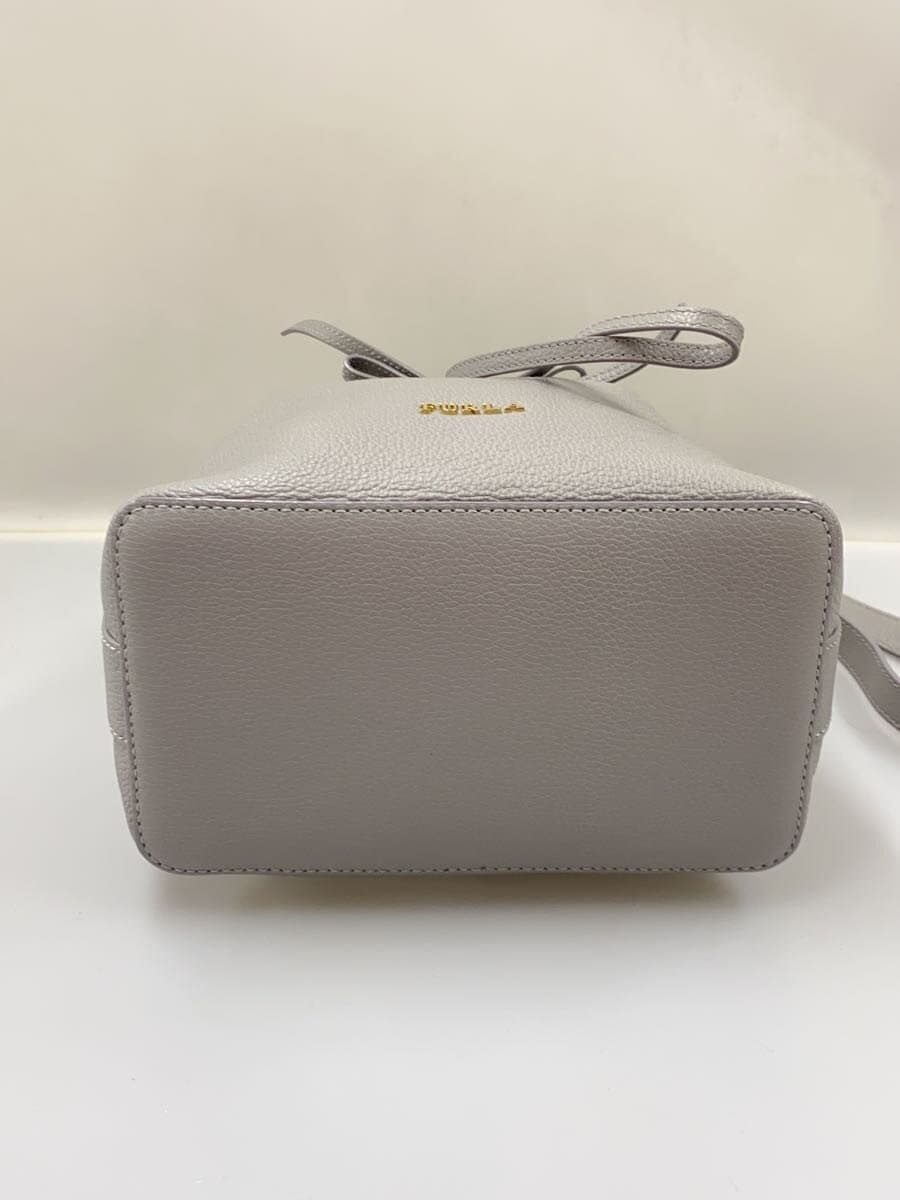 FURLA Shoulder Bag Leather Gray Solid Color 4