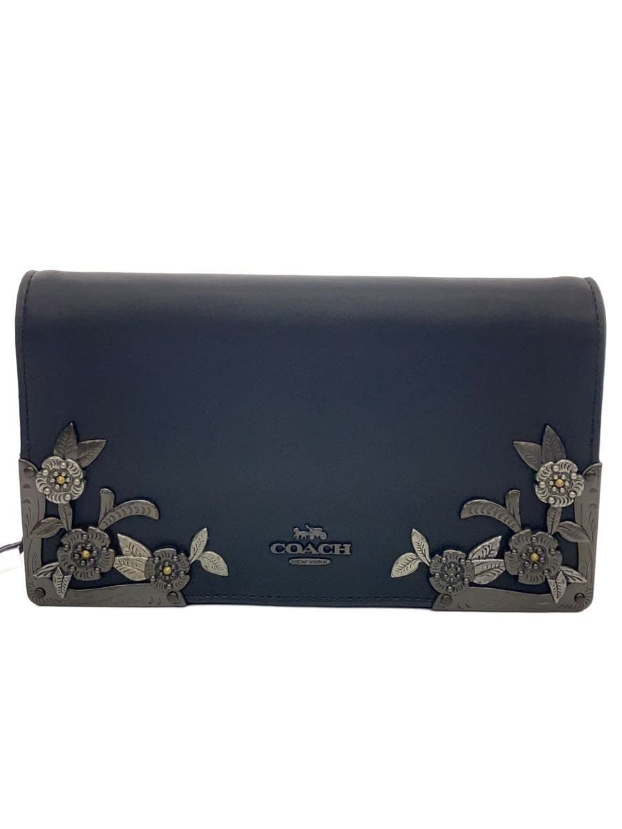 COACH Shoulder Bag Leather Black Floral Print E1873-24909 Metallic Rose