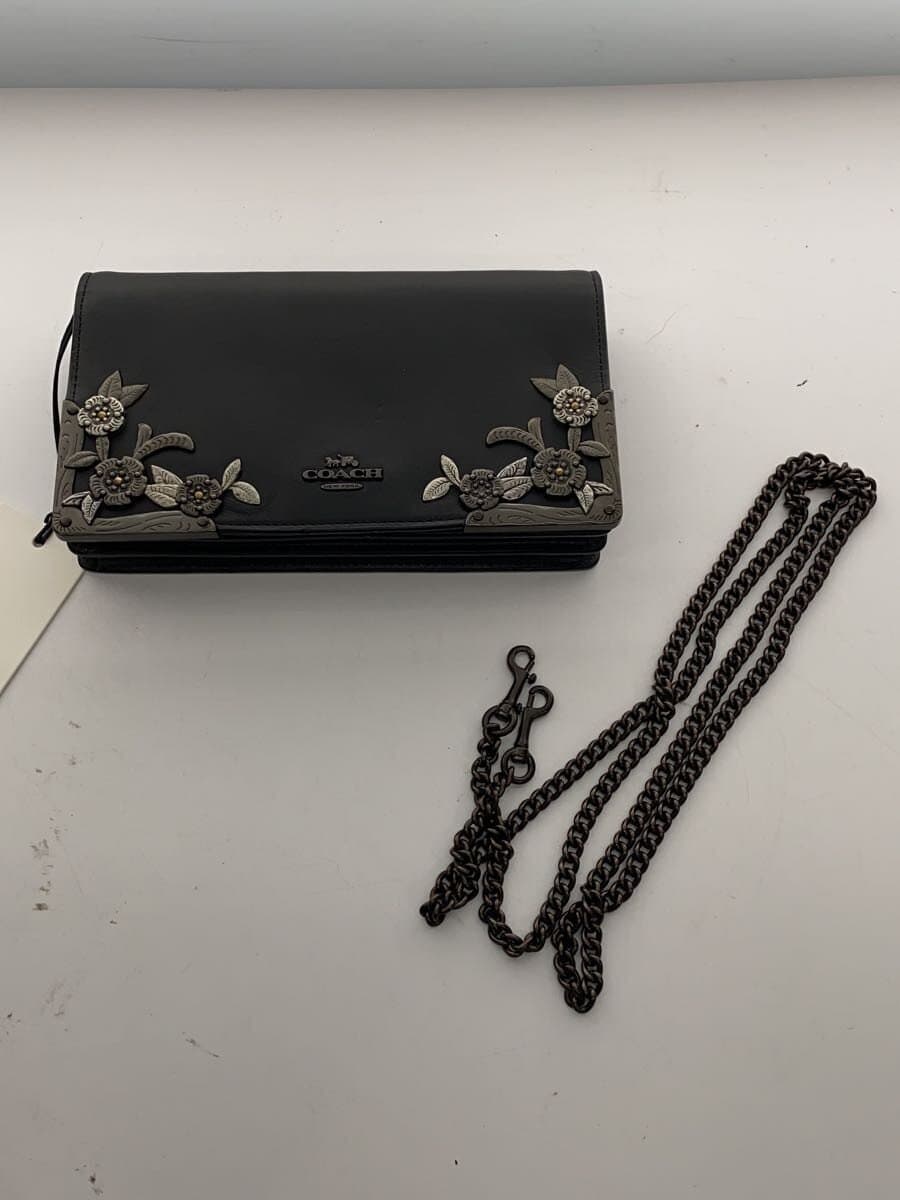 COACH Shoulder Bag Leather Black Floral Print E1873-24909 Metallic Rose 9