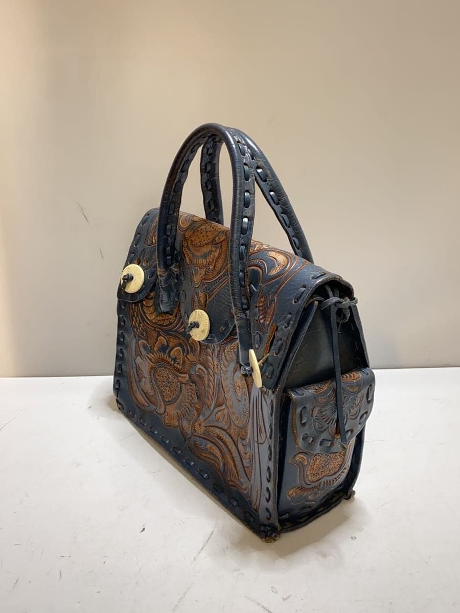 Carving Tribes Handbag Leather BLU 2