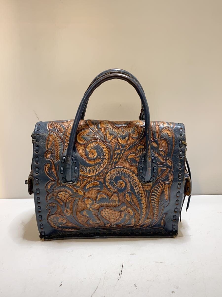 Carving Tribes Handbag Leather BLU 3