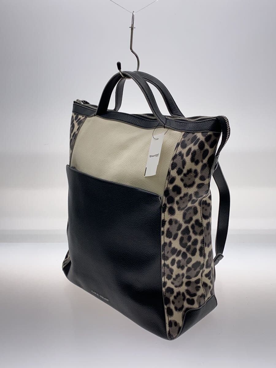 COLE HAAN Backpack Leather BLK Leopard U04462 2