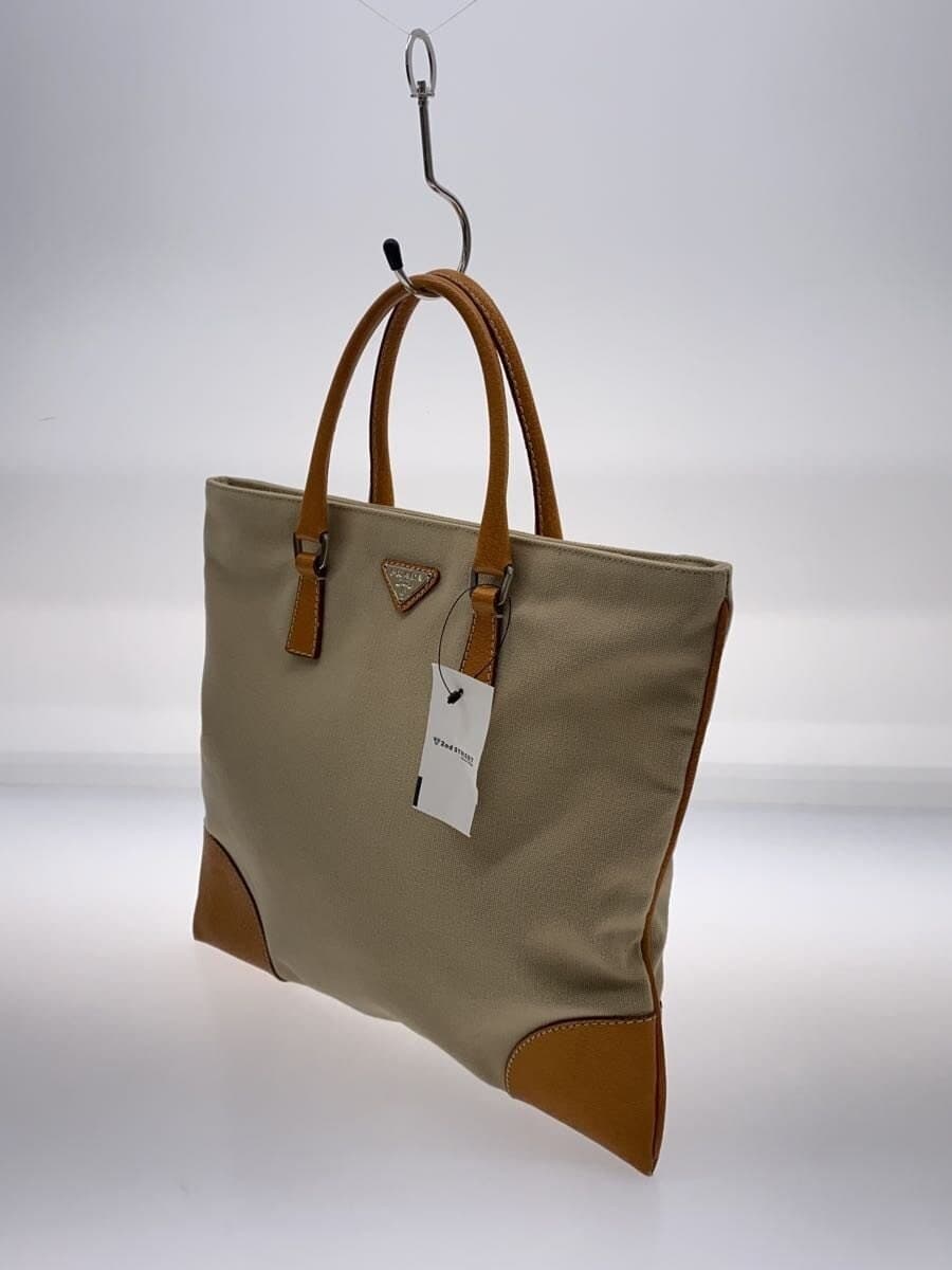 PRADA tote bag canvas BEG 2