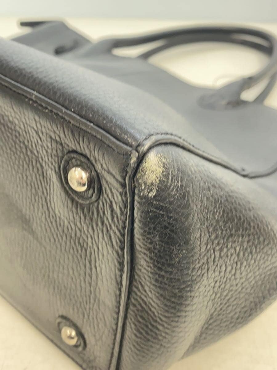 Pid Tote Bag Leather BLK Solid Sbille Shrunken Leather Corner Scuff 8