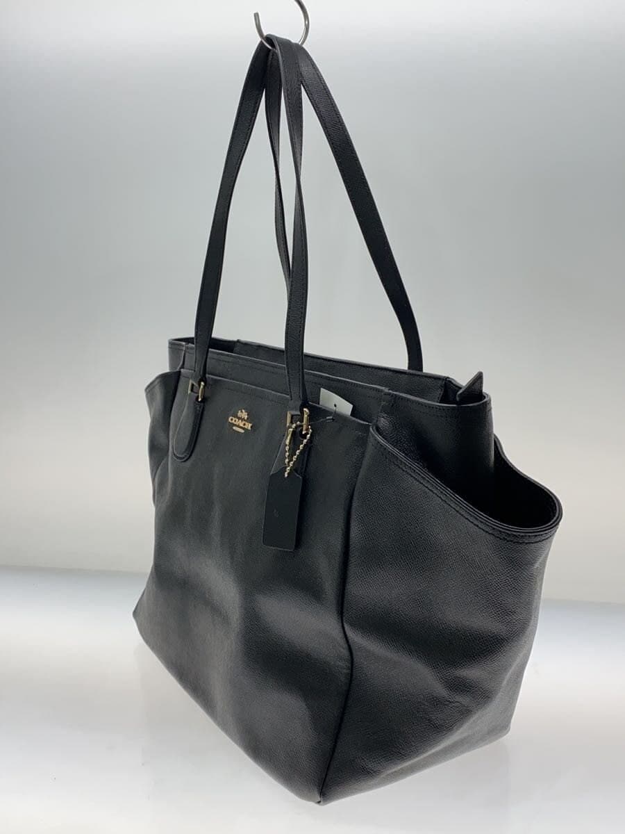 COACH Tote Bag Leather Black Solid Color 2
