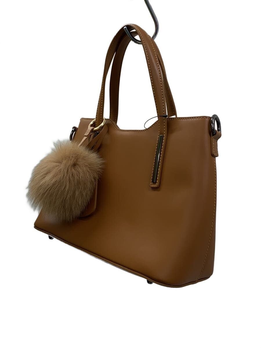 Other Brand MAURO FABIANI 2-Way Fur Charm Shoulder Bag Leather CML Solid 2