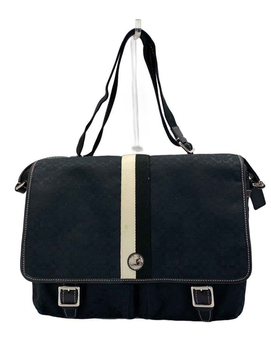 COACH Signature Shoulder Bag Canvas BLK All Over Pattern F70183 Corner Wear With Stain