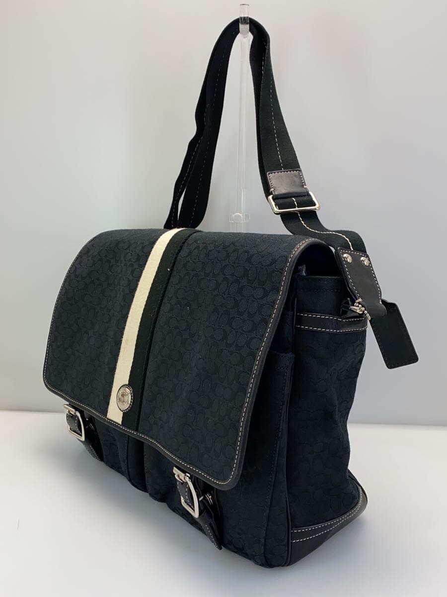 COACH Signature Shoulder Bag Canvas BLK All Over Pattern F70183 Corner Wear With Stain 2