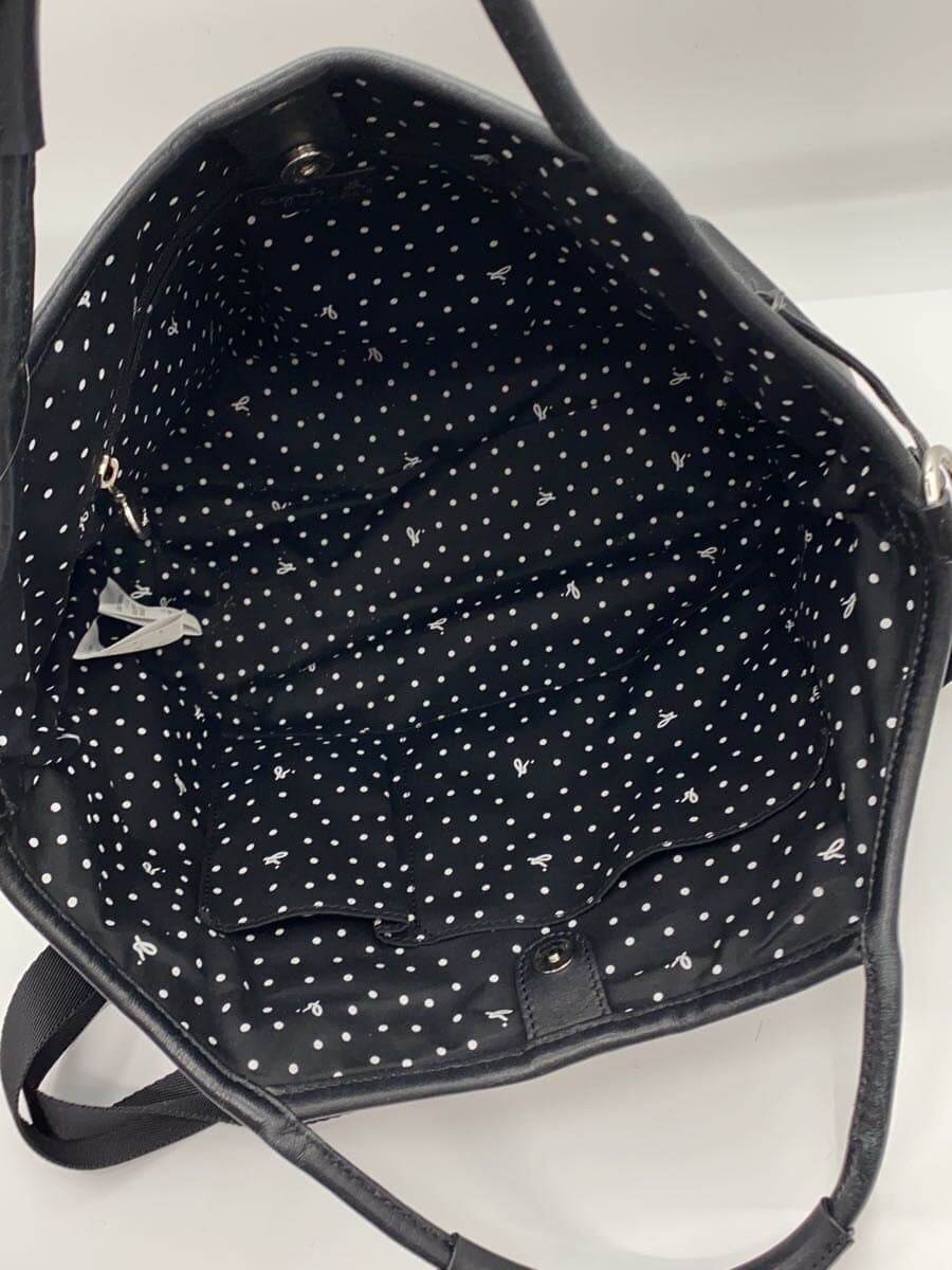 agnes b. Handbag Cowhide BLK Solid DAI-11 7