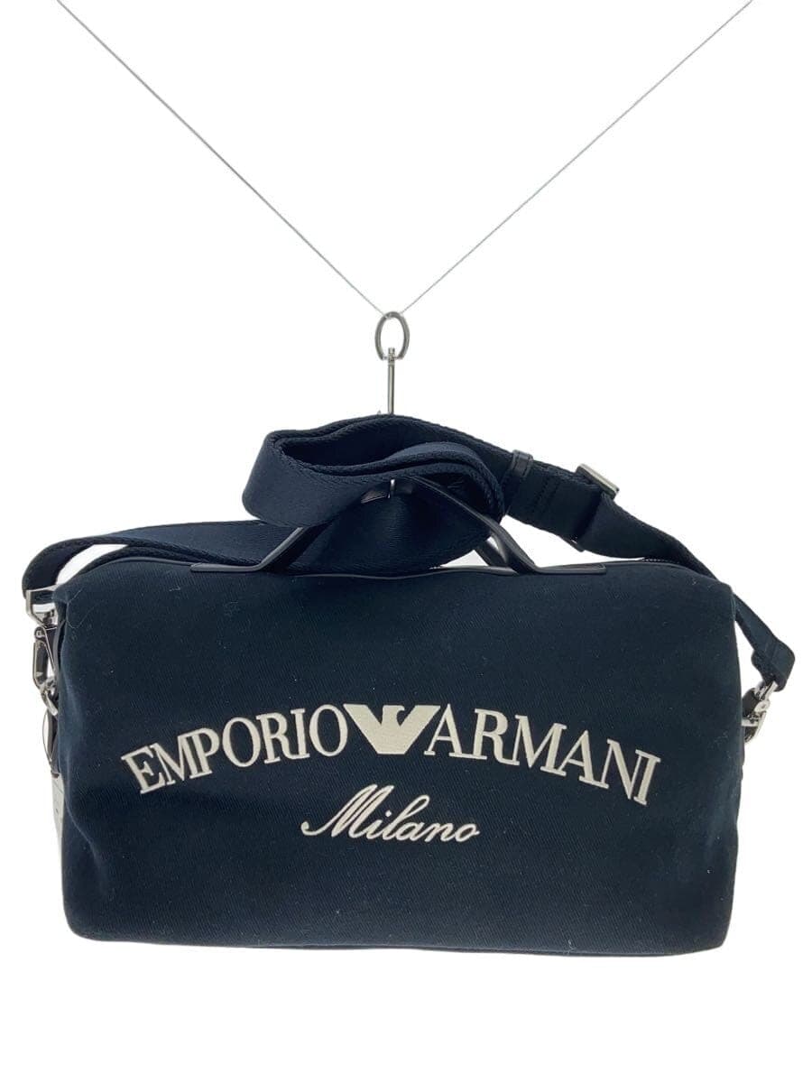 EMPORIO ARMANI Canvas Embroidery 2-Way Boston Bag Black